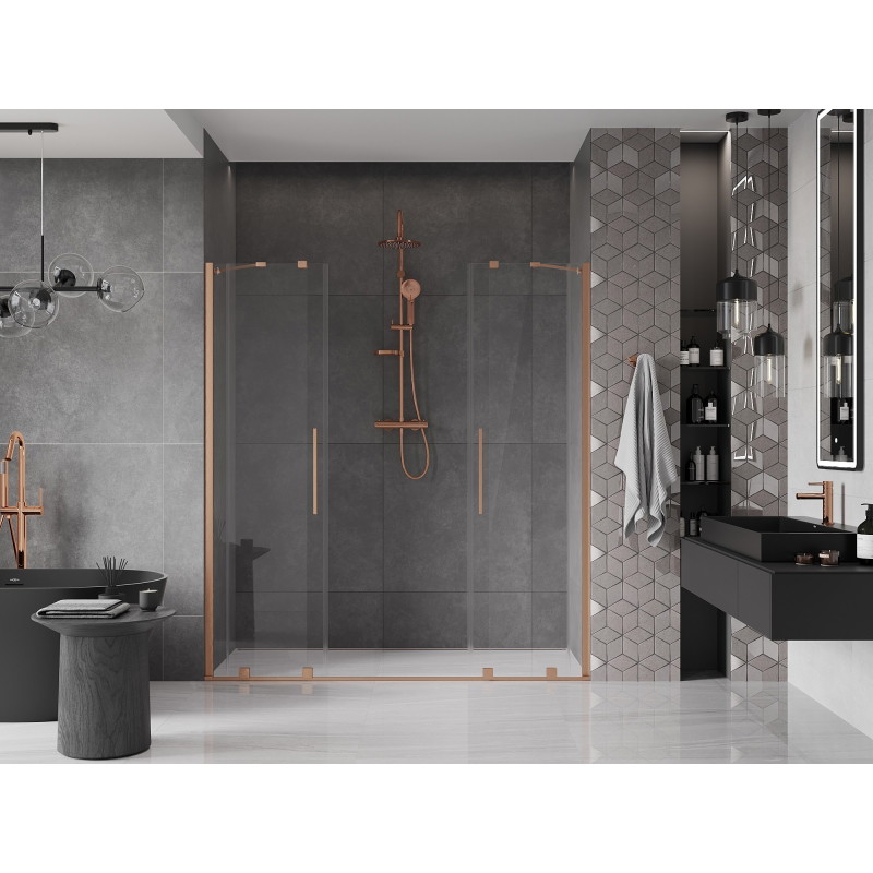 Mexen Velar Duo 180 cm Sliding Shower Doors, Transparent, Brushed Copper - 871-180-000-02-65