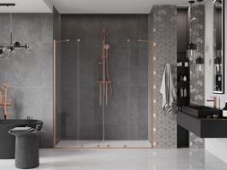 Mexen Velar Duo sliding shower doors 200 cm, transparent, brushed copper - 871-200-000-02-65
