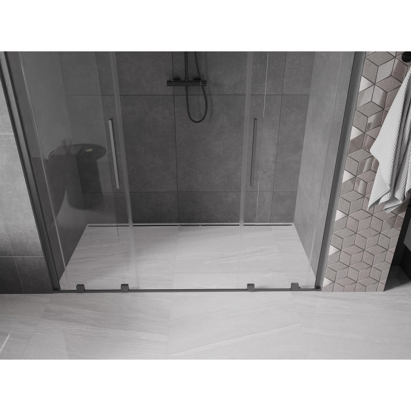 Mexen Velar Duo Sliding Shower Doors 180 cm, Transparent, Brushed Gun Gray - 871-180-000-02-66