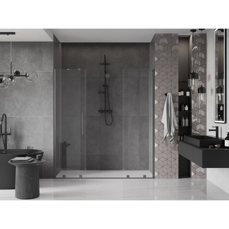 Mexen Velar Duo Sliding Shower Doors 180 cm, Transparent, Brushed Gun Gray - 871-180-000-02-66