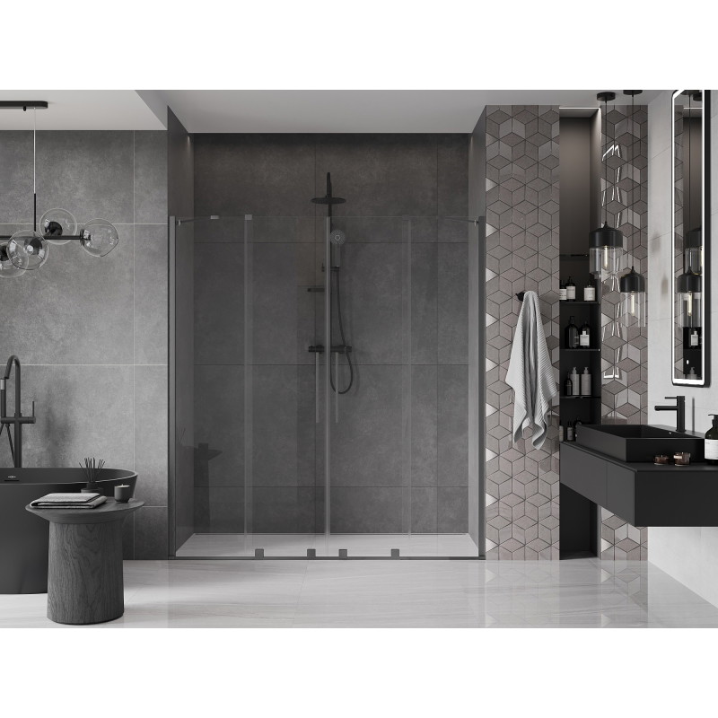 Mexen Velar Duo Sliding Shower Doors 180 cm, Transparent, Brushed Gun Gray - 871-180-000-02-66