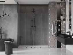 Mexen Velar Duo sliding shower door 180 cm, transparent, brushed gun gray - 871-180-000-02-66