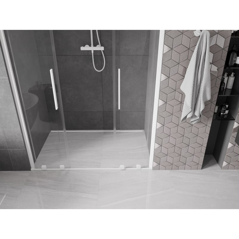 Mexen Velar Duo 150 cm Sliding Shower Door, Transparent, White - 871-150-000-02-20
