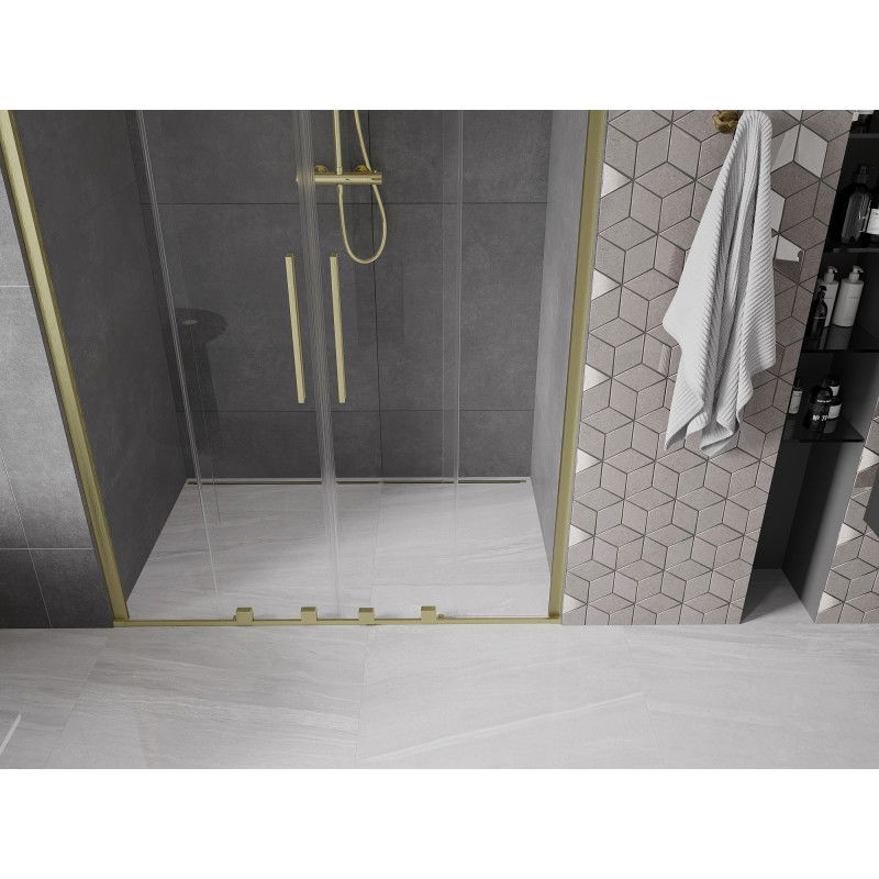 Mexen Velar Duo sliding shower door 140 cm, transparent, brushed gold - 871-140-000-02-55