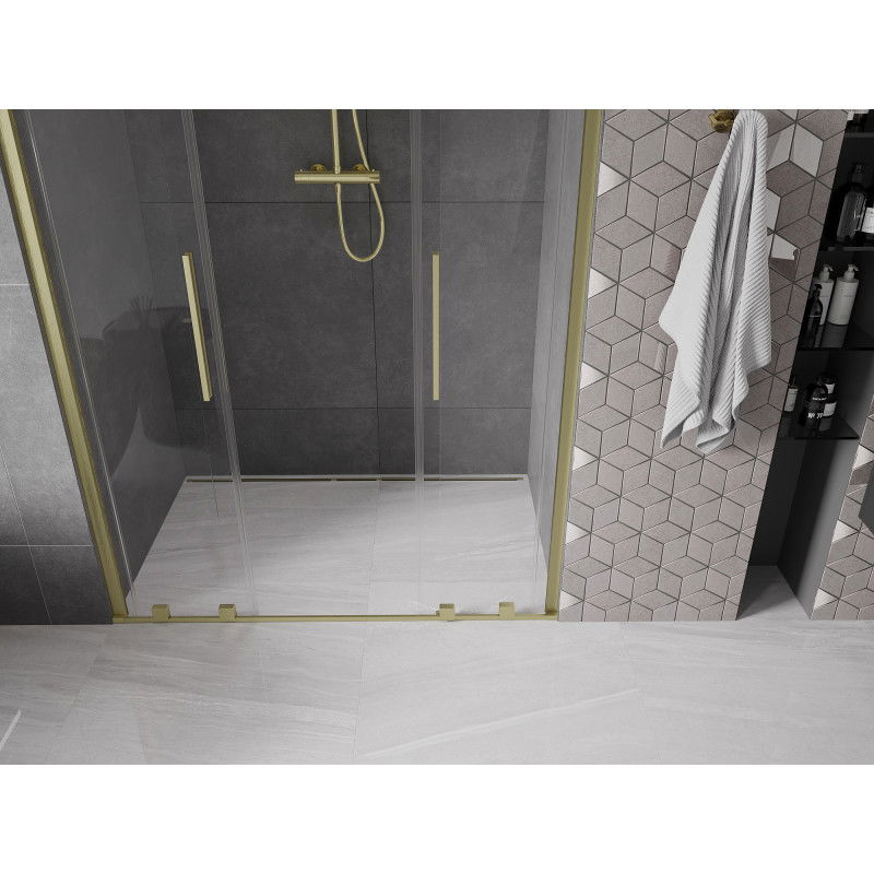 Mexen Velar Duo sliding shower door 140 cm, transparent, brushed gold - 871-140-000-02-55