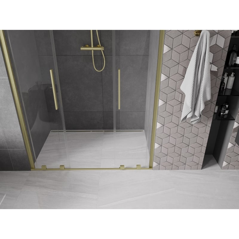 Mexen Velar Duo sliding shower doors 160 cm, transparent, brushed gold - 871-160-000-02-55