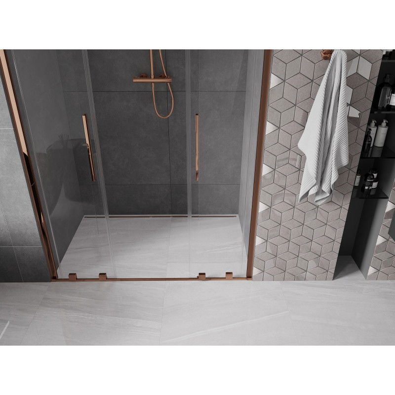 Mexen Velar Duo 160 cm Sliding Shower Door, Transparent, Rose Gold - 871-160-000-02-60
