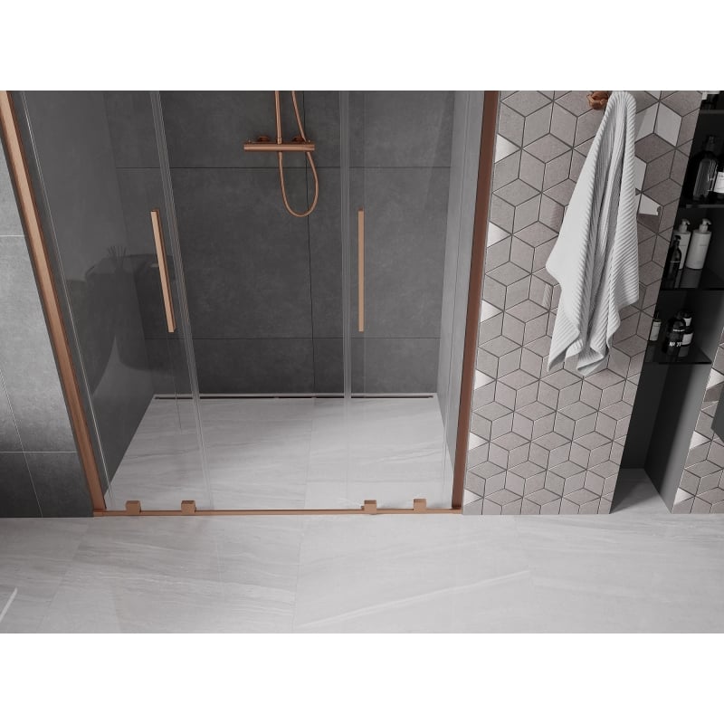 Mexen Velar Duo sliding shower doors 150 cm, transparent, brushed copper - 871-150-000-02-65