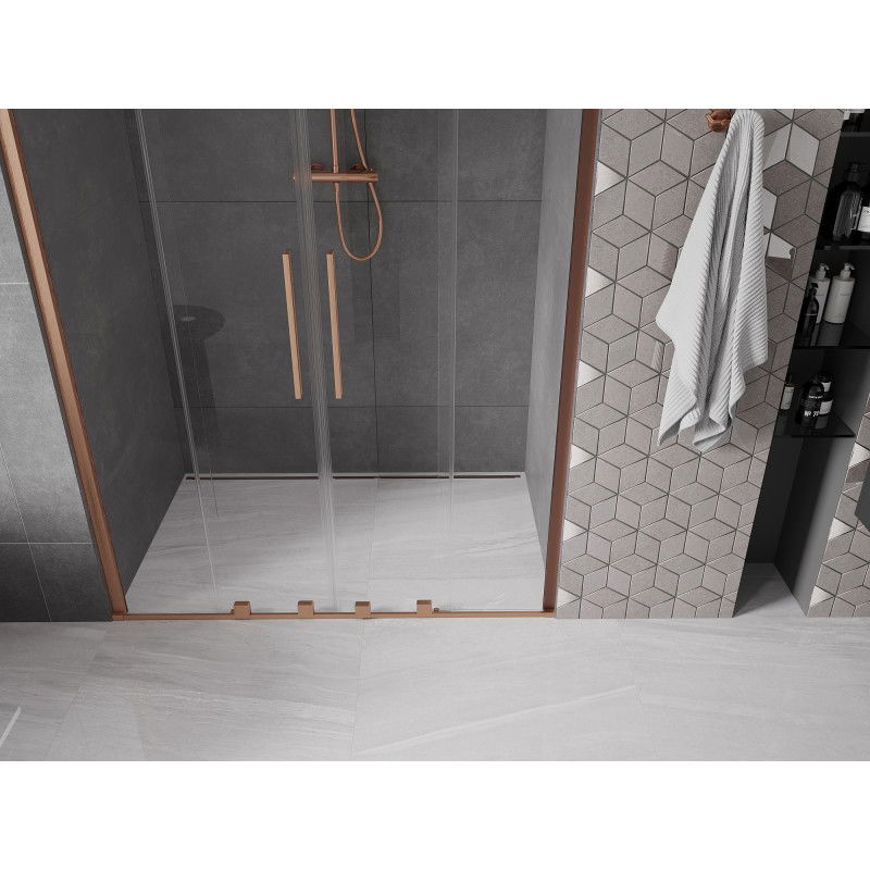Mexen Velar Duo 160 cm Sliding Shower Door, Transparent, Brushed Copper - 871-160-000-02-65