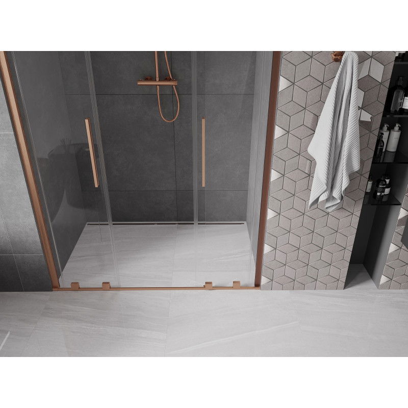 Mexen Velar Duo 160 cm Sliding Shower Door, Transparent, Brushed Copper - 871-160-000-02-65