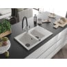Mexen Gaspar granite sink 1.5-bowl with drainer and Duo kitchen tap, white - 6507-20-671701-07-B