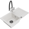 Mexen Pablo granite kitchen sink 1-bowl with drainer and Duo kitchen faucet, white - 6510-20-671701-07-B