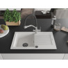 Mexen Pablo granite kitchen sink 1-bowl with drainer and Duo kitchen faucet, white - 6510-20-671701-07-B