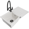 Mexen Cesar granite sink 1-bowl with drainer and Duo kitchen tap, white - 6514-20-671701-70-B