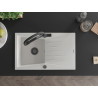 Mexen Cesar 1-bowl granite sink with drainer and Duo kitchen faucet, white - 6514-20-671701-70-B