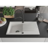 Mexen Cesar 1-bowl granite sink with drainer and Duo kitchen faucet, white - 6514-20-671701-70-B