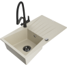 Mexen Cesar 1-compartment granite sink with a drip tray and kitchen mixer tap Duo, Beige - 6514-69-671701-70-B