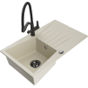 Mexen Cesar granite kitchen sink 1-bowl with drainer and Duo kitchen faucet, beige - 6514-69-671701-70-B