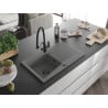 Mexen Cesar granite kitchen sink 1-bowl with drainer and Duo kitchen faucet, gray - 6514-71-671701-70-B
