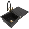 Mexen Cesar single-bowl granite sink with drainer and Duo kitchen faucet, black - 6514-77-671701-57-G
