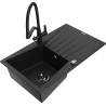 Mexen Cesar 1-compartment granite sink with a drip tray and kitchen mixer tap Duo, Black - 6514-77-671701-70-B