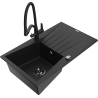 Mexen Cesar granite kitchen sink 1-bowl with drainer and Duo kitchen faucet, black - 6514-77-671701-70-B