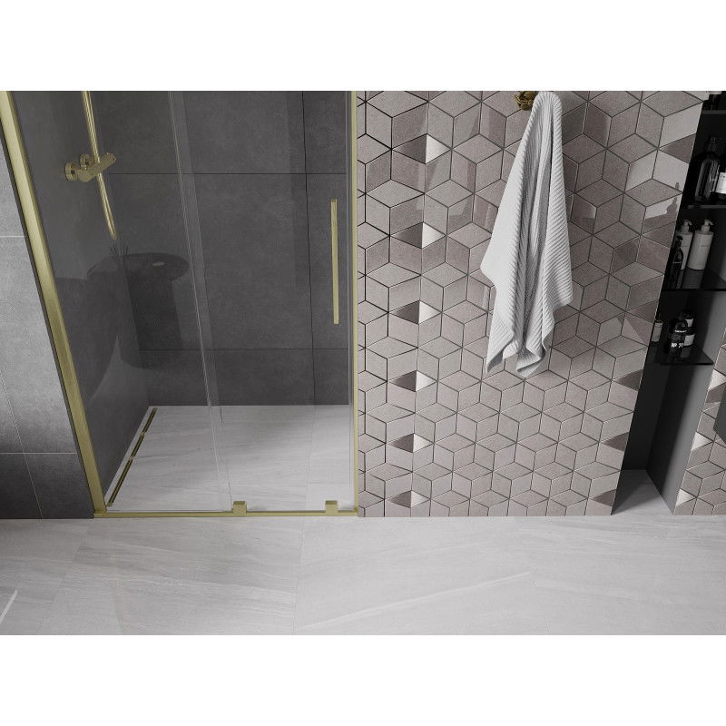 Mexen Velar Sliding Shower Door 90 cm, Transparent, Brushed Gold - 871-090-000-01-55