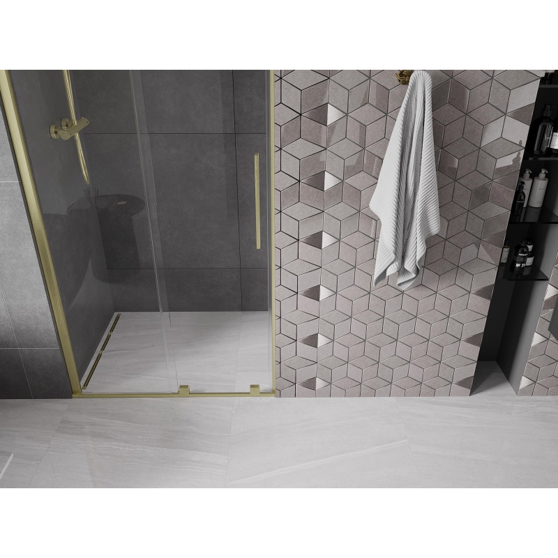 Mexen Velar sliding shower door 90 cm, transparent, gold brushed - 871-090-000-01-55