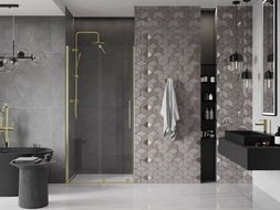 Mexen Velar sliding shower door 120 cm, transparent, brushed gold - 871-120-000-01-55