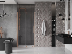 Mexen Velar sliding shower door 110 cm, transparent, Rose gold - 871-110-000-01-60