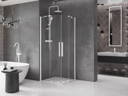 Mexen Velar Duo extendable shower cubicle 80 x 80 cm, transparent, white - 871-080-080-02-20