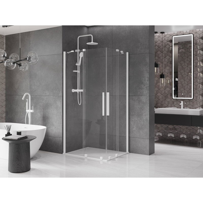 Mexen Velar Duo sliding shower cabin 90 x 80 cm, transparent, white - 871-090-080-02-20