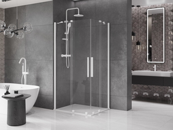 Mexen Velar Duo extendable shower cubicle 90 x 80 cm, transparent, white - 871-090-080-02-20