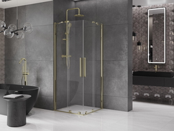 Mexen Velar Duo extendable shower cubicle 80 x 80 cm, transparent, gold - 871-080-080-02-50
