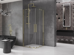 Mexen Velar Duo sliding shower enclosure 80 x 80 cm, transparent, gold - 871-080-080-02-50