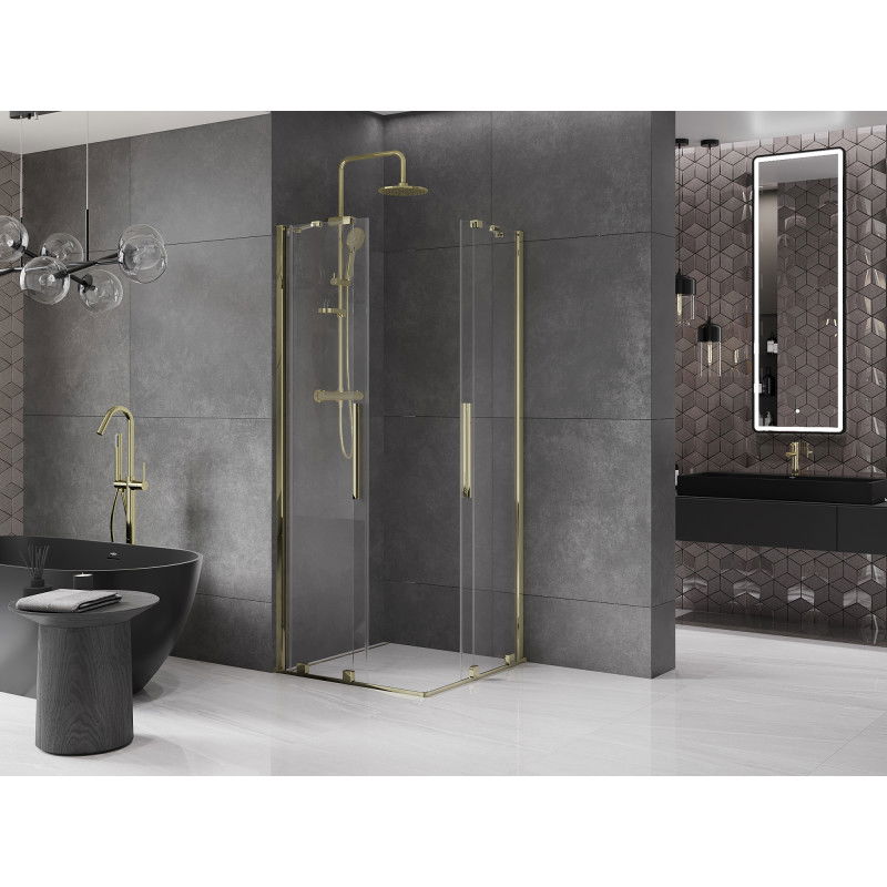 Mexen Velar Duo sliding shower cabin 100 x 100 cm, transparent, gold - 871-100-100-02-50