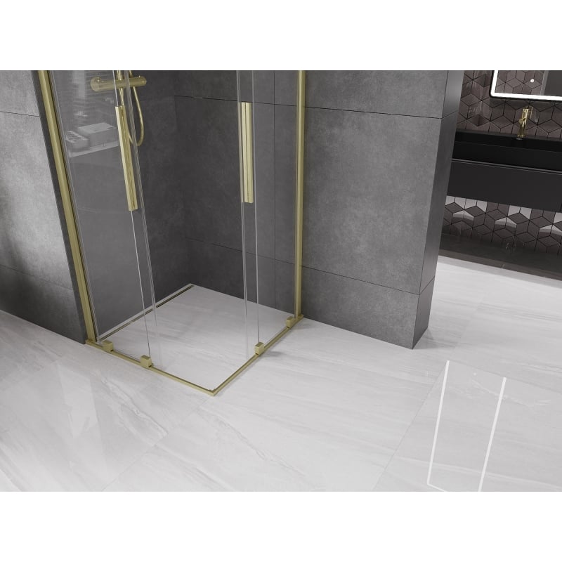 Mexen Velar Duo sliding shower cabin 80 x 80 cm, transparent, brushed gold - 871-080-080-02-55