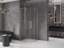 Mexen Velar Duo extendable shower cubicle 80 x 80 cm, transparent, brushed gold - 871-080-080-02-55