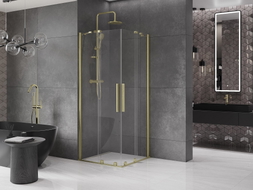 Mexen Velar Duo sliding shower cabin 80 x 80 cm, transparent, brushed gold - 871-080-080-02-55