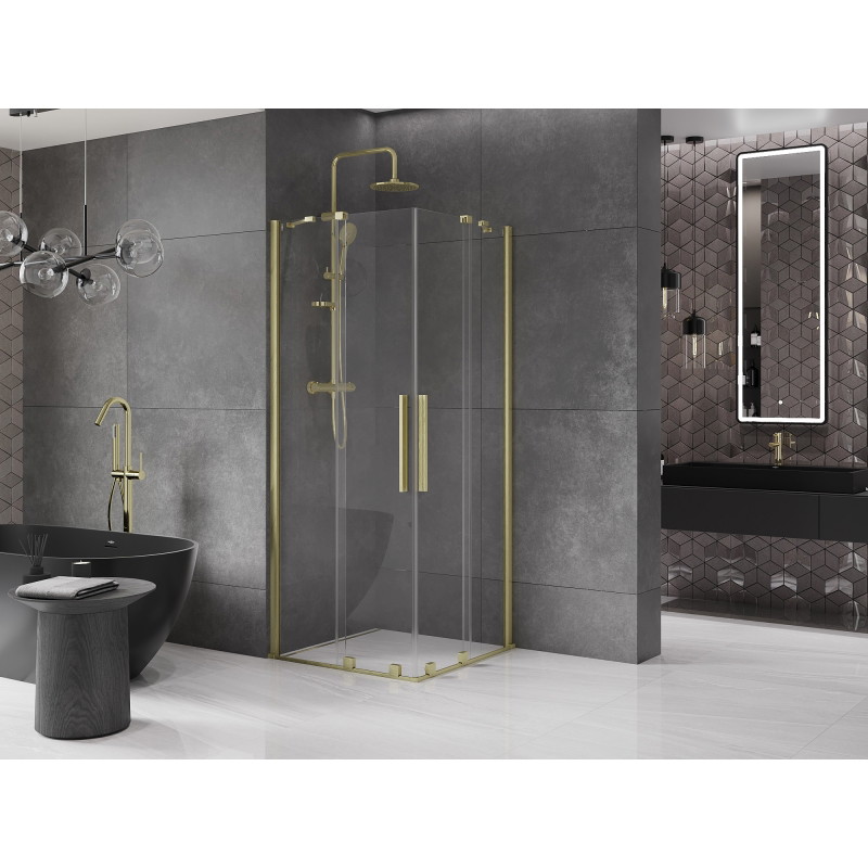 Mexen Velar Sliding Shower Enclosure Duo 90 x 90 cm, Transparent, Brushed Gold - 871-090-090-02-55