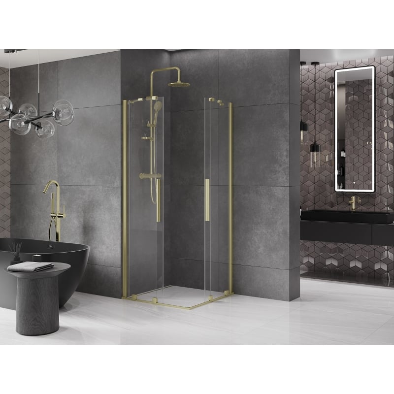 Mexen Velar Duo sliding shower cabin 100 x 100 cm, transparent, brushed gold - 871-100-100-02-55