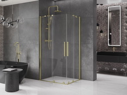 Mexen Velar Duo extendable shower cubicle 90 x 80 cm, transparent, brushed gold - 871-090-080-02-55