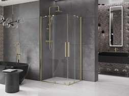 Mexen Velar Duo sliding shower enclosure 90 x 80 cm, transparent, brushed gold - 871-090-080-02-55