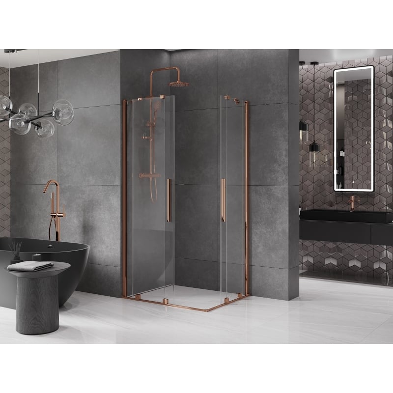 Mexen Velar Duo Sliding Shower Cabin 90 x 80 cm, Transparent, Rose Gold - 871-090-080-02-60