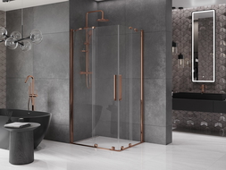 Mexen Velar Duo extendable shower cubicle 90 x 80 cm, transparent, Rose gold - 871-090-080-02-60