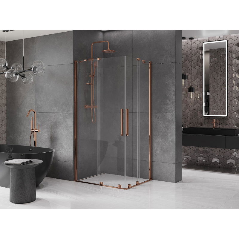 Mexen Velar Duo Sliding Shower Enclosure 100 x 90 cm, Transparent, Rose Gold - 871-100-090-02-60