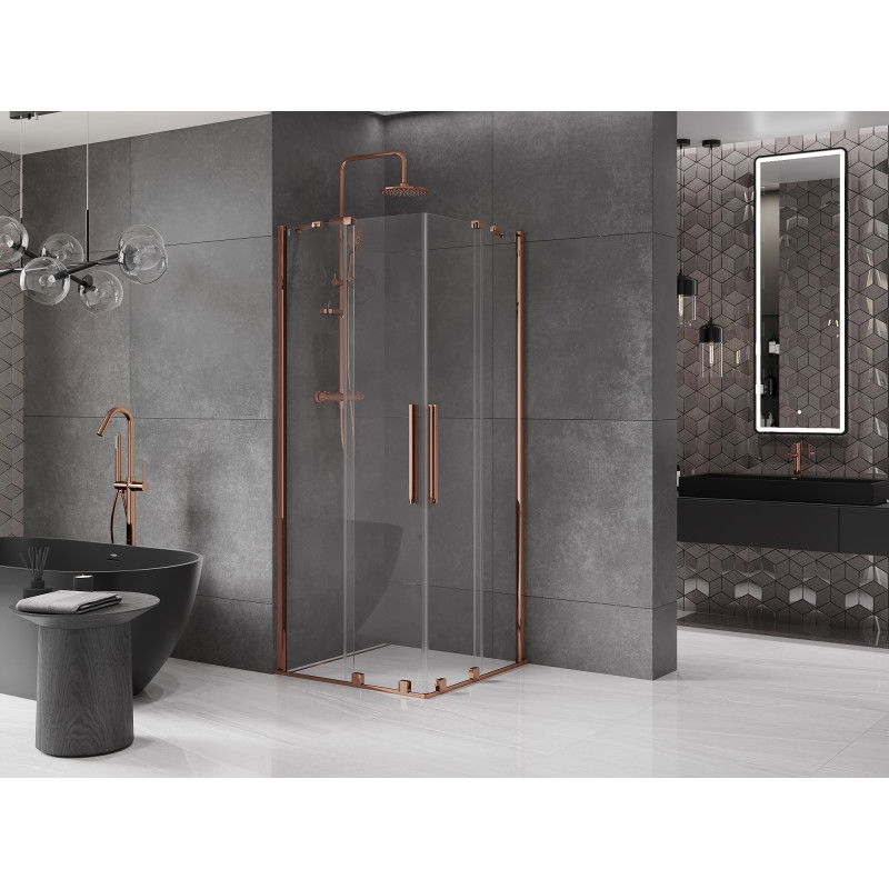 Mexen Velar Duo sliding shower enclosure 90 x 90 cm, transparent, pink gold - 871-090-090-02-60