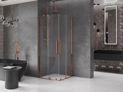 Mexen Velar Duo extendable shower cubicle 90 x 90 cm, transparent, Rose gold - 871-090-090-02-60