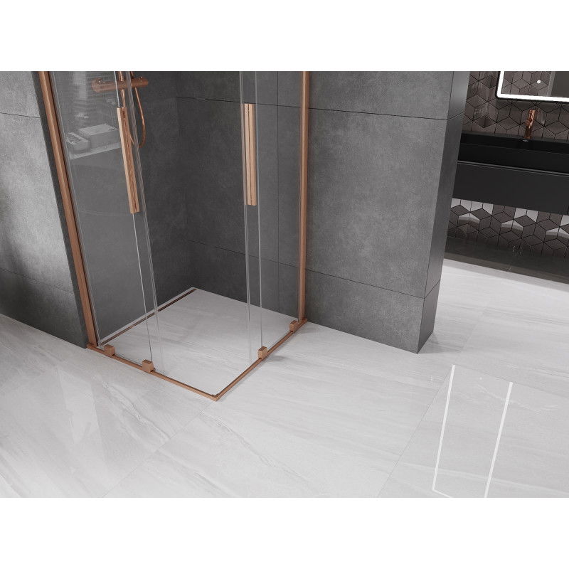 Mexen Velar Duo shower enclosure sliding 80 x 80 cm, transparent, brushed copper - 871-080-080-02-65