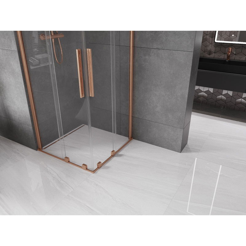 Mexen Velar Duo shower enclosure sliding 80 x 80 cm, transparent, brushed copper - 871-080-080-02-65